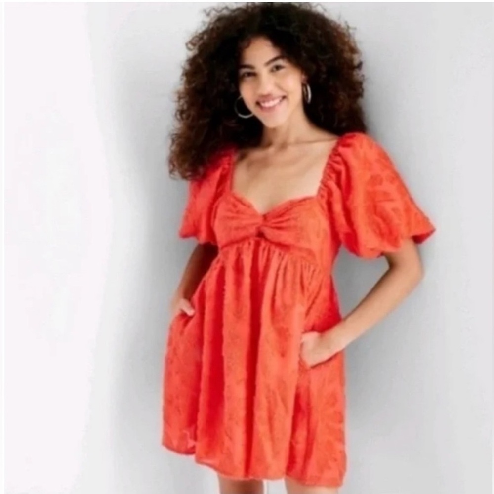 Target Vibrant Red Puff Sleeve Mini Dress